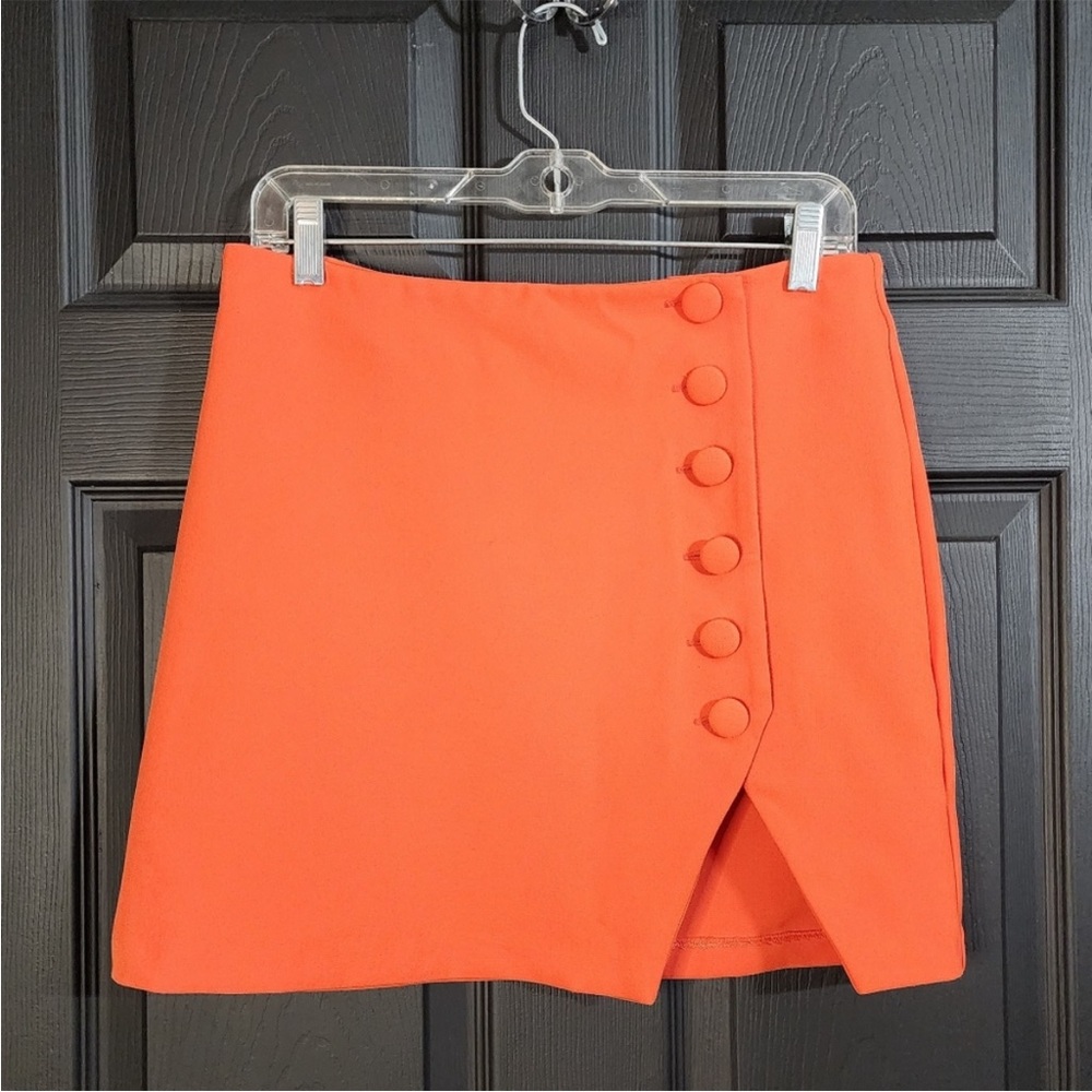 ASOS size 8 side split Orange Button-Front Skirt - Picture 3 of 4
